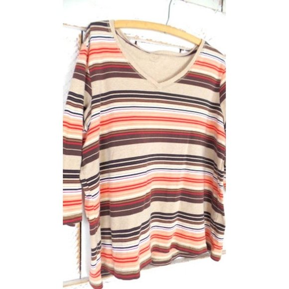 90s brown black peach striped cotton boxy pullover - Picture 2 of 5